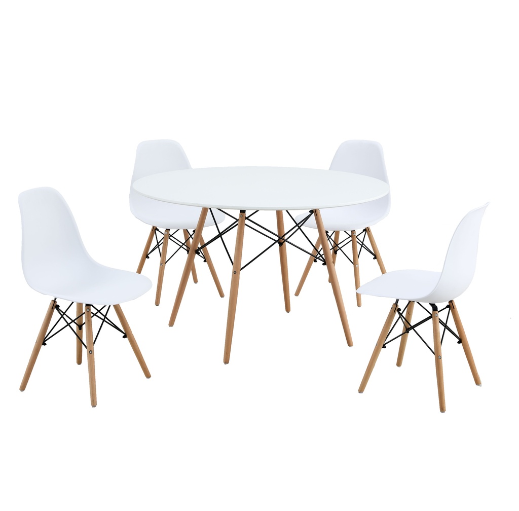 ENSEMBLE TABLE + 4 CHAISES BLANC