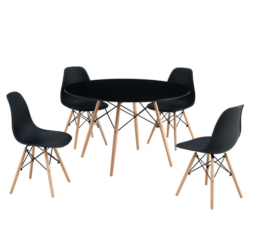 [CENTRO-BLACK] ENSEMBLE TABLE + 4 CHAISES NOIR