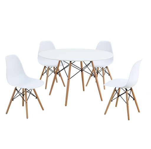 [CENTRO-WHITE] ENSEMBLE TABLE + 4 CHAISES BLANC